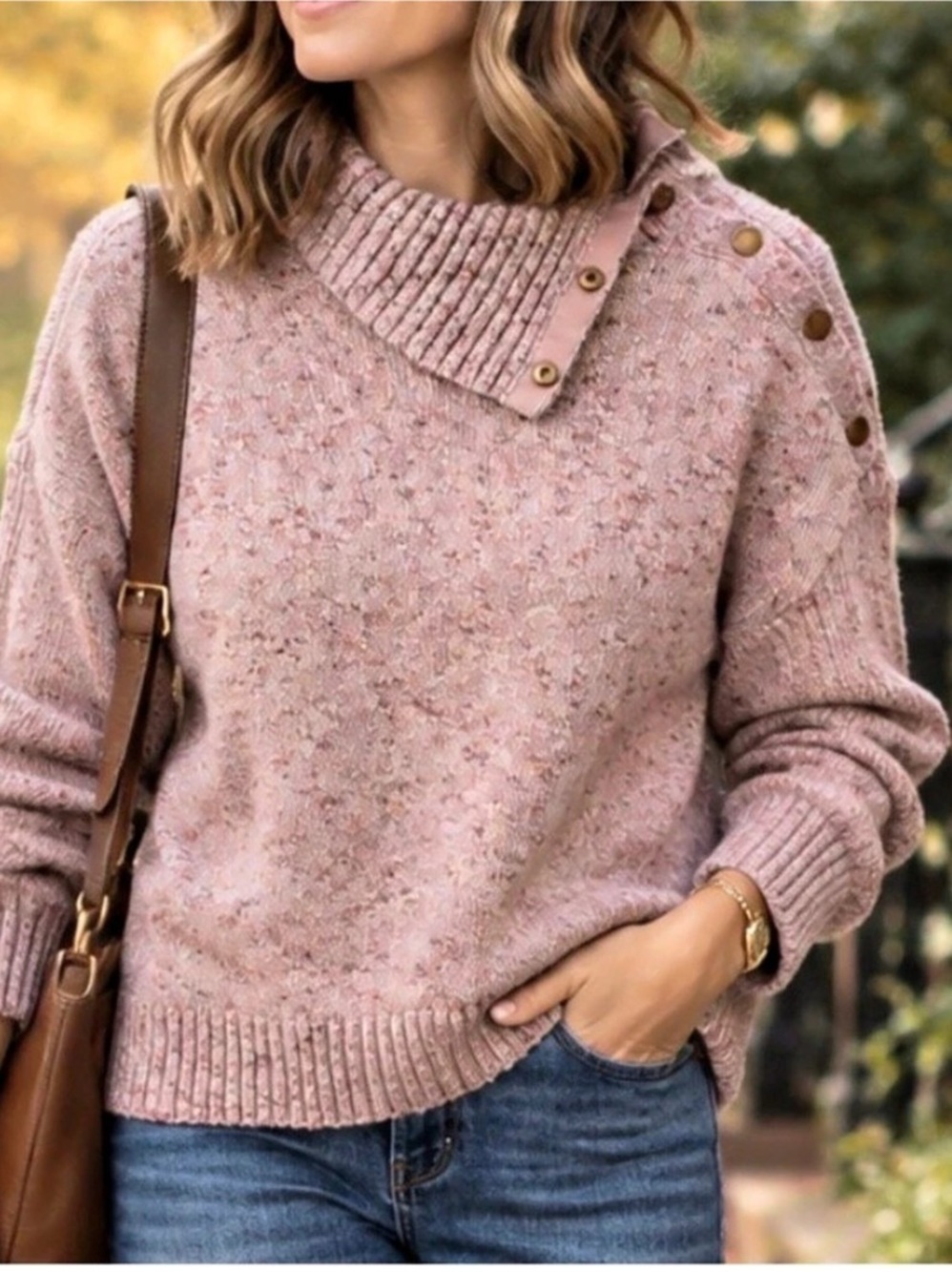 💕Silent Show Pick 💕 Pink Knit Button collar Sweater